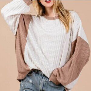 NWT Ces Femme Contrast Knit Sweatshirt – Cream & Camel (Made in USA)
